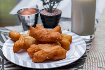 Soy milk with Chinese bread. Thai food in the morning, local famous street food with taste.