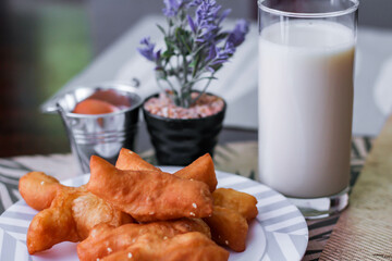 Soy milk with Chinese bread. Thai food in the morning, local famous street food with taste.