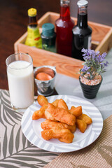 Soy milk with Chinese bread. Thai food in the morning, local famous street food with taste.