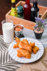 Soy milk with Chinese bread. Thai food in the morning, local famous street food with taste.