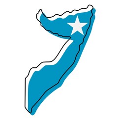 Stylized outline map of Somalia with national flag icon. Flag color map of Somalia illustration.