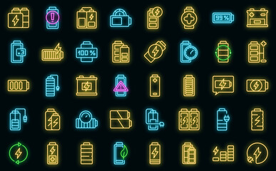 Battery charge icons set vector neon