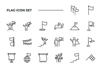 simple set of Flag vector icons with editable line styles covering Map with flag, Victory, Achievement and other. isolated on white background.