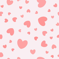 Fototapeta na wymiar Seamless pattern with hearts. Abstract pastel pattern with pink hearts. Random, chaotic background with cute confetti.