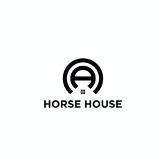 horse house logo vector design, with a horseshoe shape with a house illustration