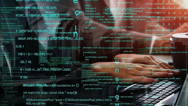 Conceptual programming and coding of future software . 3D render computer graphic .