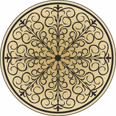 Vector round golden european pattern. Circle with abstract floral ornament.
