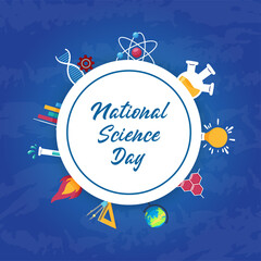 Flat National science day background Vector Illustration. Science day design suitable for, brochure, poster, backdrop and social media.