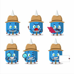 Detective blue correction pen cute cartoon character holding magnifying glass