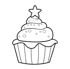 Christmas coloring book or page. Christmas cake black and white  illustration