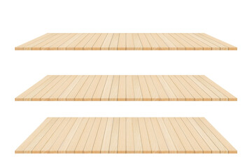 Wooden shelf isolate on white background for blank template and display products.