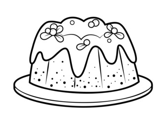 Christmas coloring book or page. Christmas cake black and white  illustration