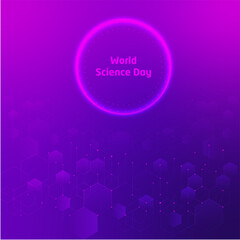 Obraz premium Purple Gradient World Science Day Design. Science Day design with modern, shinny and technology background.
