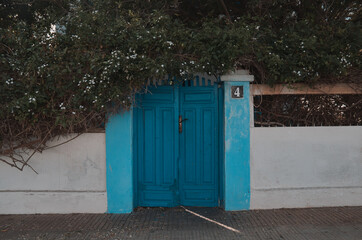 blue door in the garden