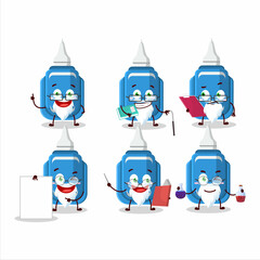 Professor blue correction pen academic cartoon character working on laboratory