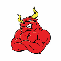 Red bull with huge muscle character vector illustration