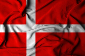 Selective focus of Danish flag, with waving fabric texture. 3d illustration