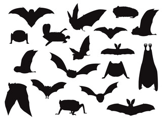 Various Bat Silhouettes Vector Illustration