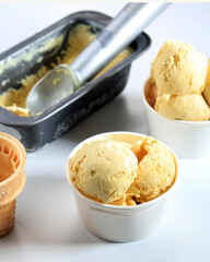 Fresh Durian Ice Cream Dessert on White Cup