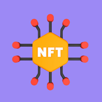 3d cartoon NFT System connection isolated on a purple background, NFT connection icon. 3d rendering illustration