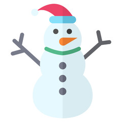 Snowman with santa hat flat icon