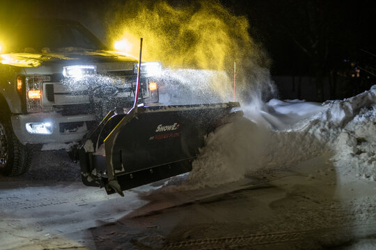 SnowEx Snowplow Plowing Snow At Night