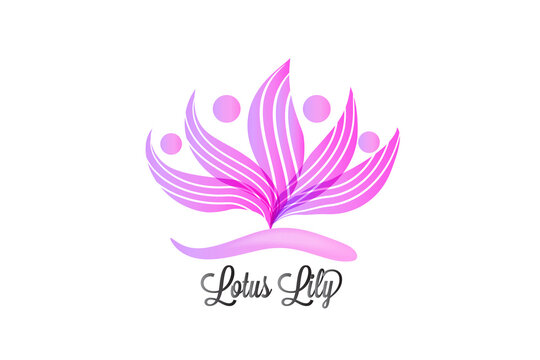 Logo pink lotus flower symbol luxury and beautiful artwork group of people teamwork plant shape garden icon vector image graphic design
