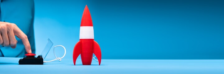Red Rocket Start And Launch Button For Career