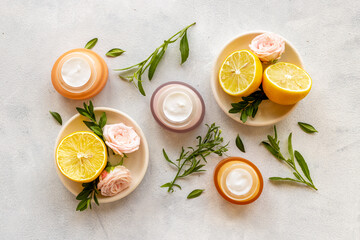 Skin face or body cream with medicine herbs and flowers