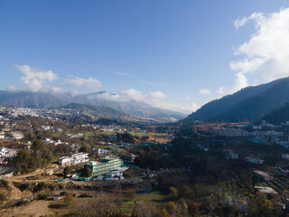 Obraz premium Aerial view of Pithoragarh city in uttarakhand.