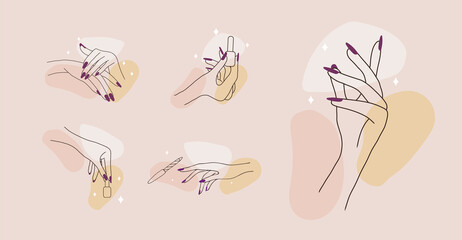 Nail art studio logo template. Modern design for beauty center, spa salon, manicure and pedicure bar. Linear vector illustration.