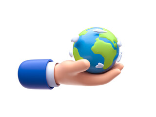 3d render. Businessman holding in hand with global connection concept. Businessman holding in hand with global connection concept on a white isolated background. Save Earth. Environment Concept