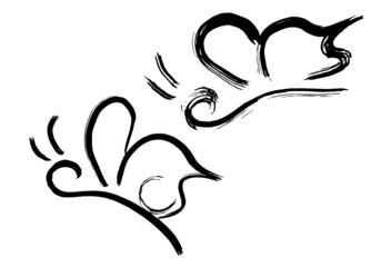 Hand drawn butterfly set with grunge brush stroke texture isolated on white background. Simple moth decor for t shirt design, pattern element, greeting card or other use. Vector illustration.