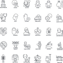 Medical combination outline flat vector icon collection set