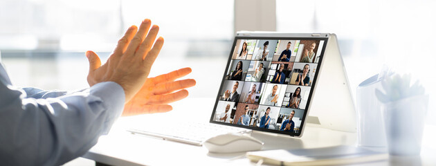Virtual Video Conference Meeting Chat - obrazy, fototapety, plakaty