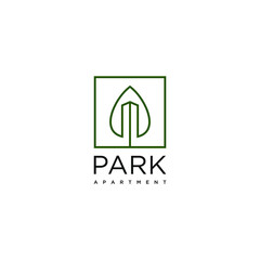 abstract building logo design with line and green area concept for real estate