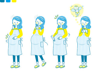 若い妊婦の笑顔の表情セット