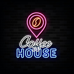  coffee house neon sign. design element. light banner. 