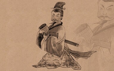 Hand drawn illustration of Qu Yuan, an ancient Chinese scholar