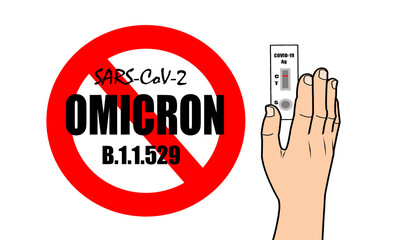 Drawing of hand showing results of Nasal swab for COVID-19 antigen tests Self-testing SARS CoV-2 Cov-2 Ag (ATK) test kit for Covid19 strains, Omicron, Deltacron .