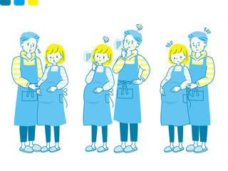 心配する妊婦と寄り添う夫の表情セット