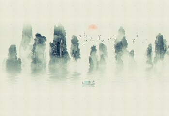 Chinese style artistic conception ink landscape painting