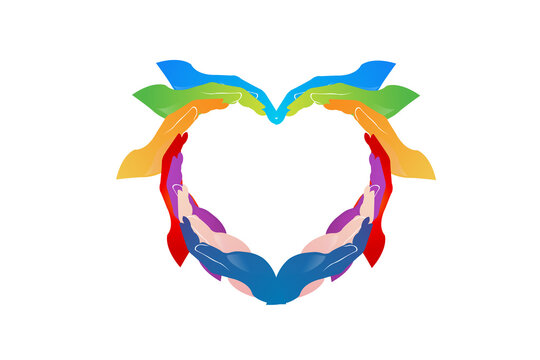 Colorful hands in a love heart shape logo icon vector image design