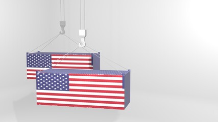 Obraz premium Three Dimensional 3D Ilustration or Rendering Container Crane Illustration With United States Flag Label Being Moved From One Place to Another