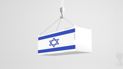 Three Dimensional 3D Ilustration or Rendering Container Crane Illustration With Israel Flag Label Being Moved From One Place to Another
