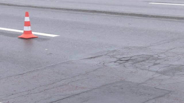 Cracked asphalt road. Large asphalt roads have cracks on bridges or from subsidence with copied areas.
