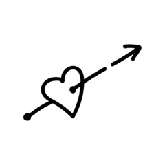 Linear doodle arrow with heart. Love pointer, trajectory, like. Vector design element for social media, valentines day and romantic designs.
