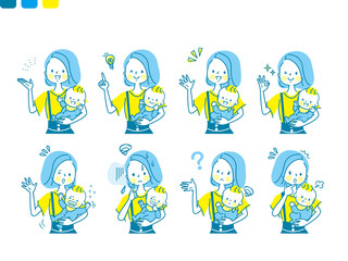 赤ちゃんを抱っこするママの表情セット