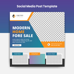 Modern home for sale social media marketing post template design vector