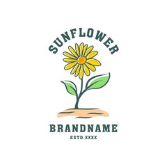 Vintage sunflower logo design vector illustration	
